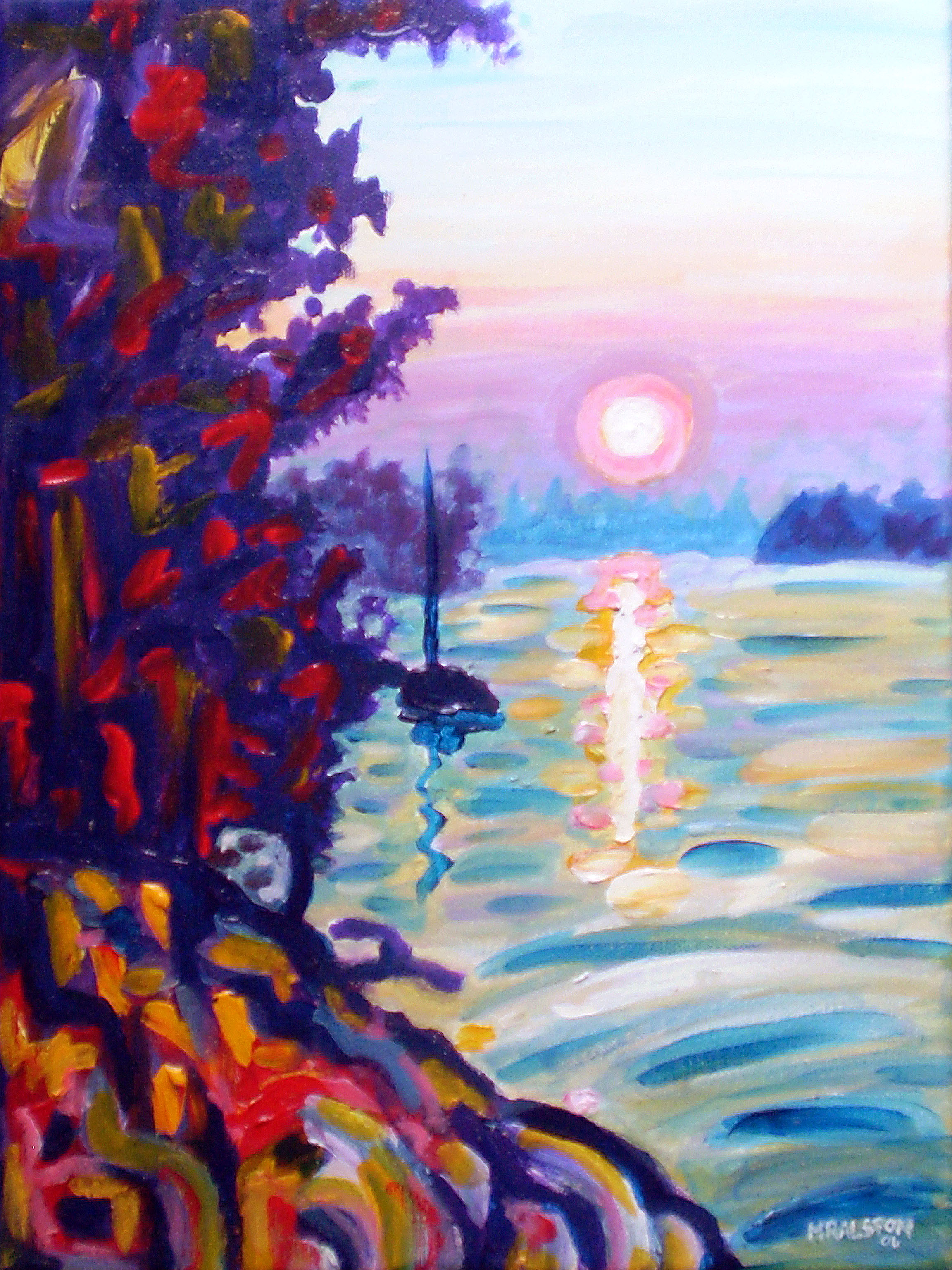 Acrylic painting of an Ontario lake sunrise scene by Morgan Ralston