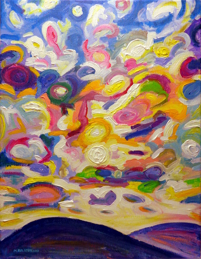 Acrylic landscape painting of the sky and hills around Lake Okanagan by Morgan Ralston
