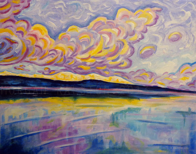 Original acrylic painting, M Ralston, Morgan Ralston, colorful, sunset art, comox, glacier, glacial, sunrise, colors, BC, prints, British Columbia, Canada, art by Morgan Ralston
