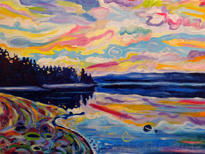 Original acrylic painting, The Denman Sunrise, Lanscape sunset, landscape paintings, Vancouver, BC, British Columbia, Canada, art by Morgan Ralston