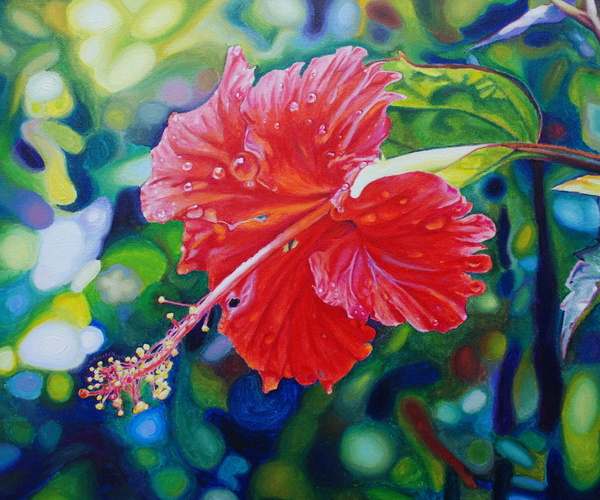 Acrylic painting of a hibiscus flower found in British Columbia, Canada by Morgan Ralston