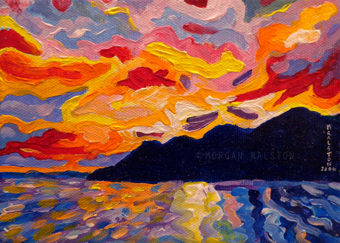 Original acrylic painting, sunsets, warm, Vancouver, BC, coastal art, west coast, British Columbia, Canada, art by Morgan Ralston