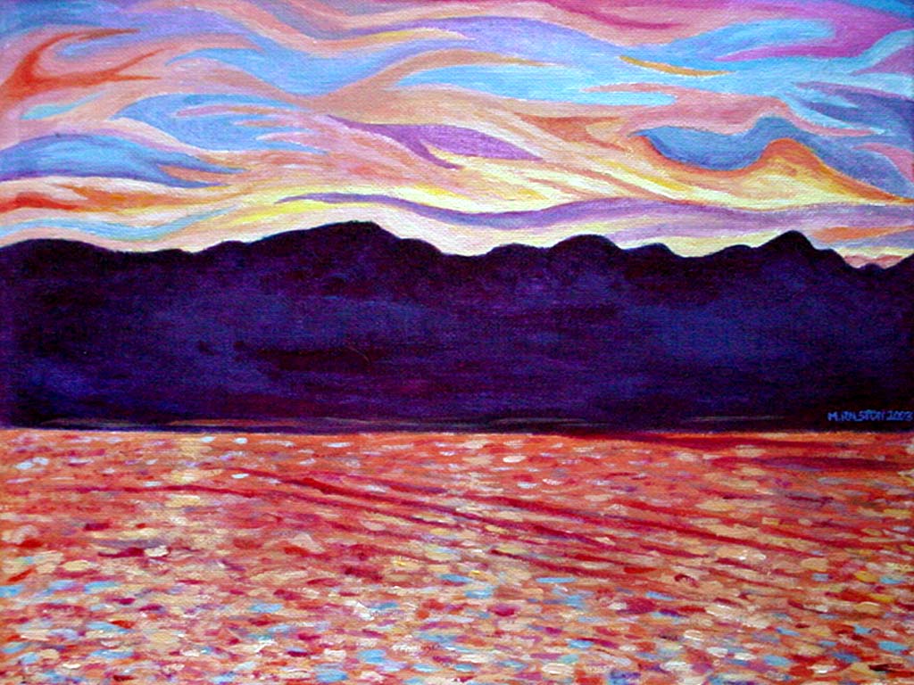 Acrylic painting of a sunset view of Vancouver Island by Morgan Ralston